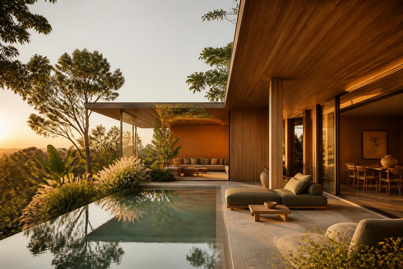 Ecossistema RUAH — casa contemporânea ao entardecer